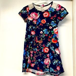 Chic kids shortsleeved dress Blue with flowers